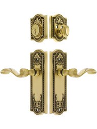Grandeur Parthenon Entrance Door Set, Keyed Alike with Portofino Levers in Antique Brass.
